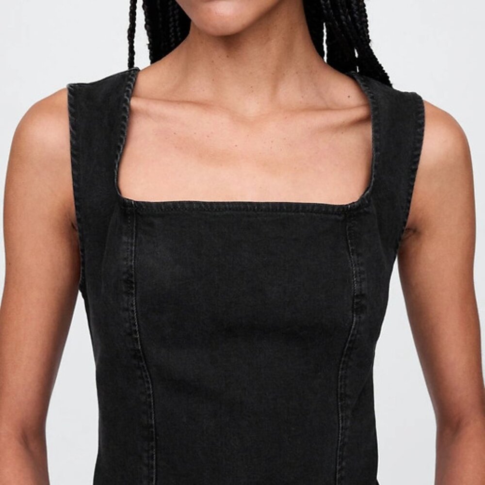 Denim Square-Neck Top | Washed Black | Size 4 | NWT | GAP